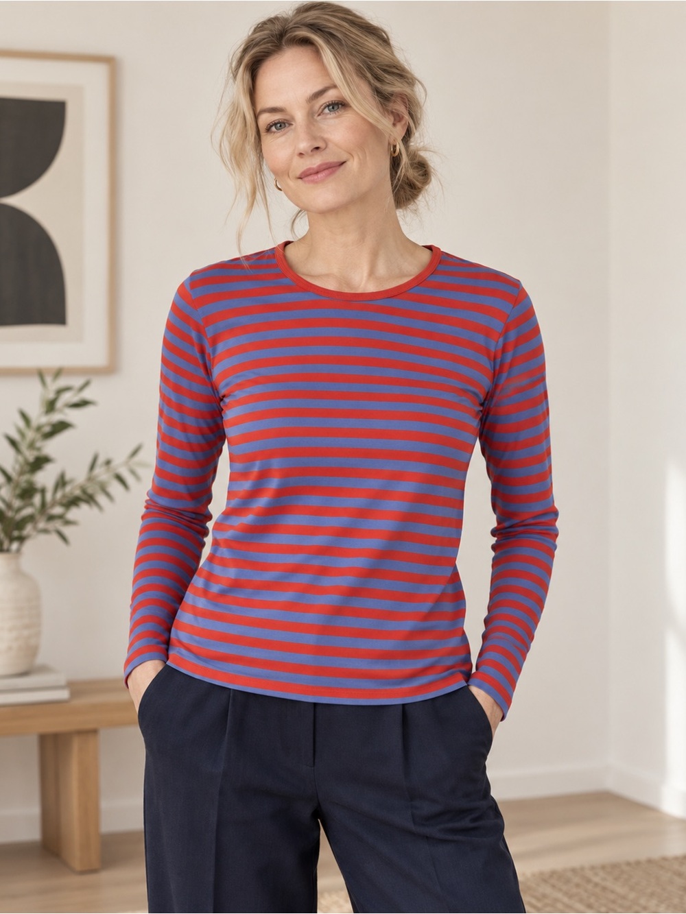 Marimekko Red Blue Striped Cotton Shirt Small Finland